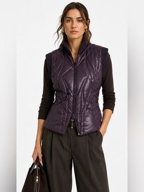 Vintage BCBG Max Azria Quilted Puffer Vest Sculptural Plum Zip Front Jacket